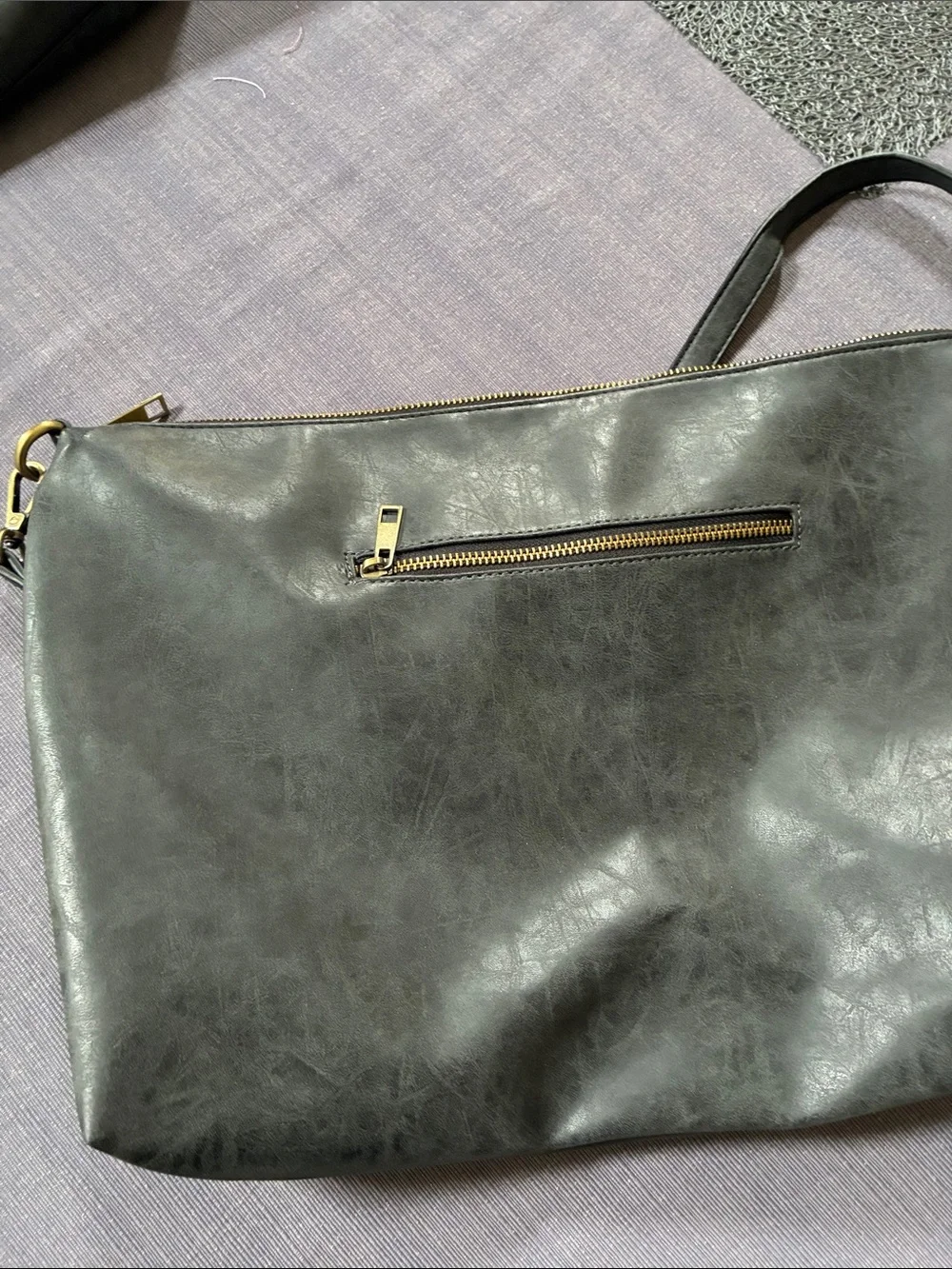 Classic Grey Faux-Leather Tote with Tan Handles - Versatile Everyday Bag